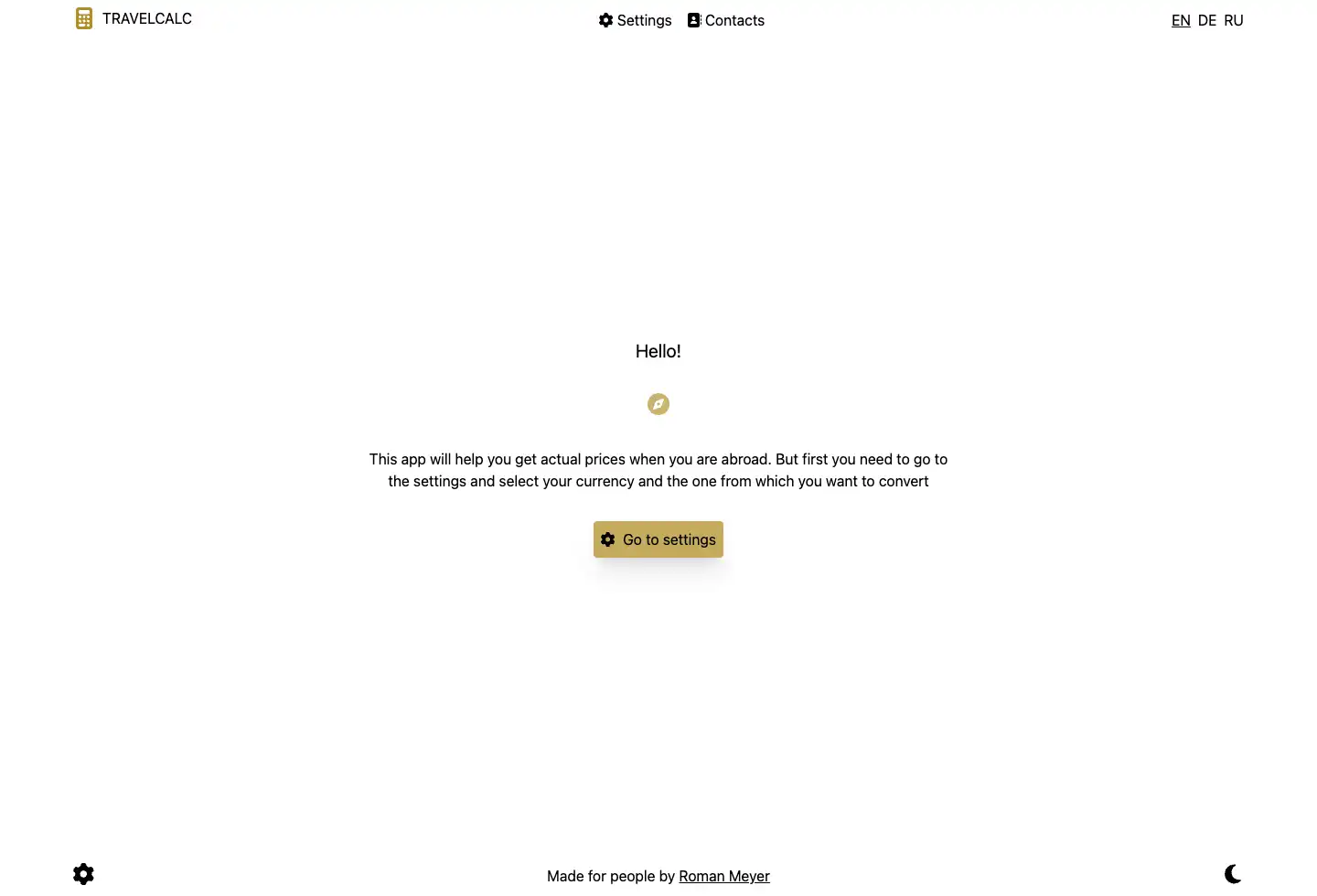 Main page - Travel Calculator
